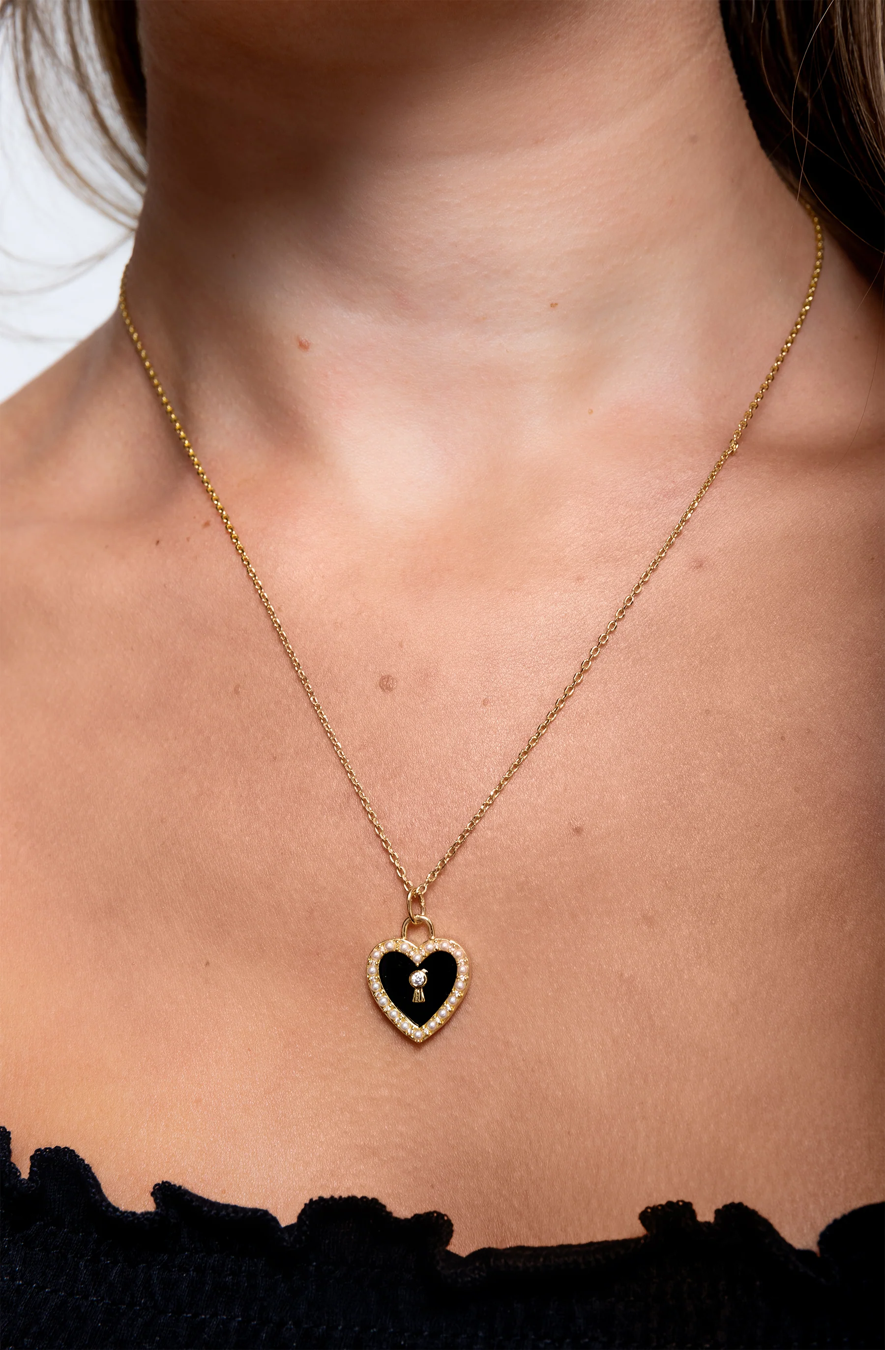 Black Onyx Heart Lock Necklace - Image 3
